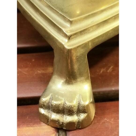 Vintage Clawfoot Candlestick Candle Holder Solid Brass Shield Shaped Base - Picture 4 of 5